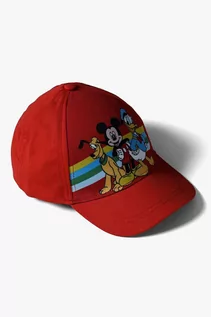 Czapki dla dzieci - Bawełniana czapka chłopięca z daszkiem Mickey - czerwona - grafika 1