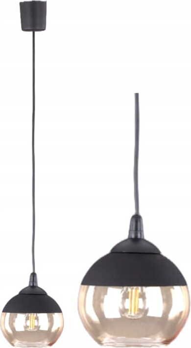 Lampa sufitowa wisząca 90cm Czarna ze szklanym bursztynowym kloszem