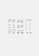 Kolczyki - Stradivarius Zestaw 9 kolczyków serce i kółka Szary OS - miniaturka - grafika 1