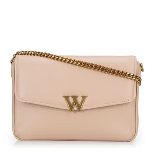 Damska crossbody ze skóry z dekoracyjnym zapięciem beżowa - Torebki damskie - miniaturka - grafika 1