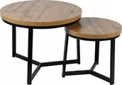 Ławy i stoliki kawowe - kontrast Stoliki kawowe okrągłe Zestaw stolików loft fi 60x47 fi 40x39 dąb - miniaturka - grafika 1