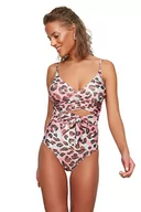 Stroje kąpielowe - Trendyol Women's szczegółowy kostium kąpielowy z motywem lamparta One Piece Swimsuit, wielokolorowy, 42 - miniaturka - grafika 1