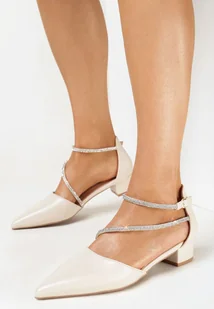 Beżowe Czółenka ze Szpiczastym Noskiem i Cyrkoniami Briye - Czółenka - miniaturka - grafika 1