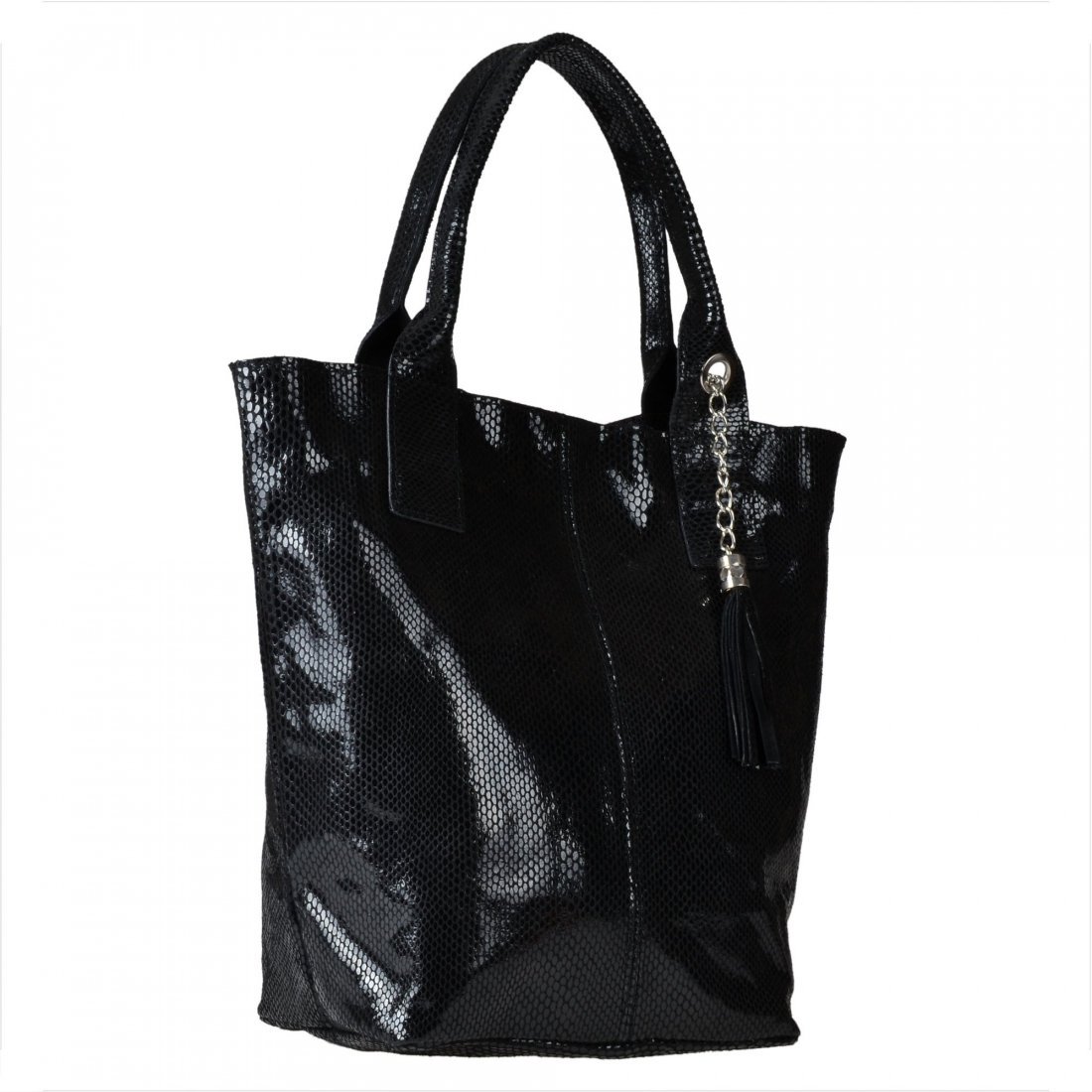 Czarna torebka shopper skórzana z połyskiem XL