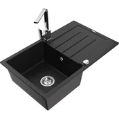 Zlewozmywaki z baterią - Mexen Bruno zlewozmywak granitowy 1-komorowy z ociekaczem i baterią kuchenną Rita, czarny - miniaturka - grafika 1