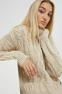 Swetry damskie - Superdry sweter z domieszką wełny kolor beżowy z golfem - miniaturka - grafika 1