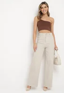 Spodnie damskie - Beżowe Jeansy Szerokie Murisana - miniaturka - grafika 1