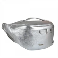 Torebki damskie - Duża nerka skóra naturalna włoska VEZZE srebrna - miniaturka - grafika 1