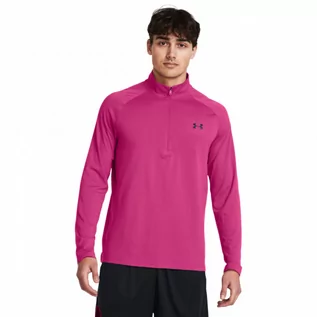 Bluzy sportowe męskie - Męska bluza treningowa nierozpinana bez kaptura Under Armour UA Tech 2.0 1/2 Zip - różowa - UNDER ARMOUR - grafika 1
