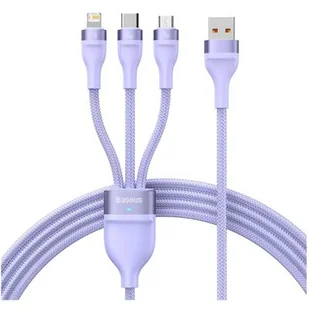 Baseus Kabel USB 3w1 Flash II, USB-C + micro USB + Lightning, 66W, 1.2m (fioletowy) - Kable USB - miniaturka - grafika 1