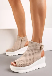 Beżowe Sandały Loraeleh - Sandały damskie - miniaturka - grafika 1