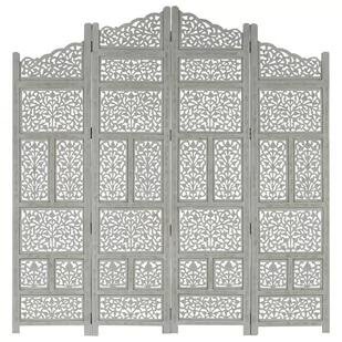 Parawan 4-panelowy, rzeźbiony, szary, 160x165 cm, drewno mango - Parawany - miniaturka - grafika 1