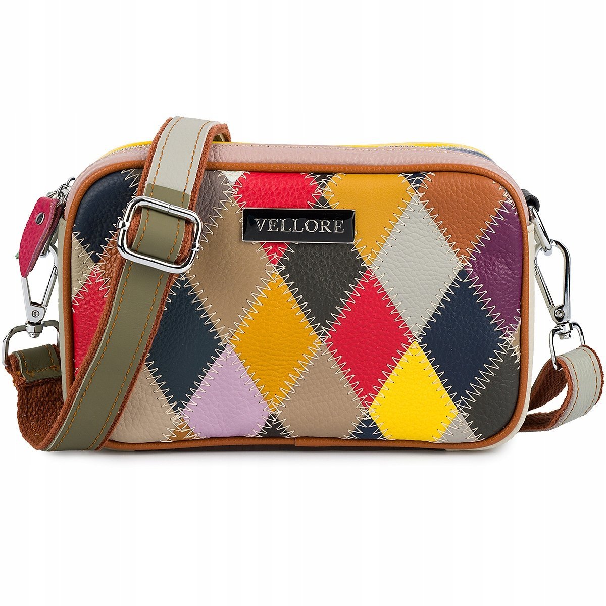 Torebka Damska Patchwork Torba skórzana Listonoszka na ramię Mała Kolorowa