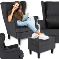 Fotele - Fotel Uszak z Podnóżkiem Wypoczynkowy Do Salonu Loft Ciemny Szary Evan 2 - miniaturka - grafika 1