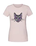 Koszulki i topy damskie - Damska koszulka z nadrukiem - Kot kolorowy kolor Pudrowy Róż XXL - miniaturka - grafika 1