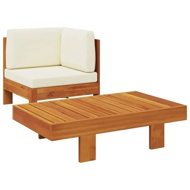 Zestaw wypoczynkowy z drewna akacjowego, kolor kremowy, sofa 63x63x60 cm, s