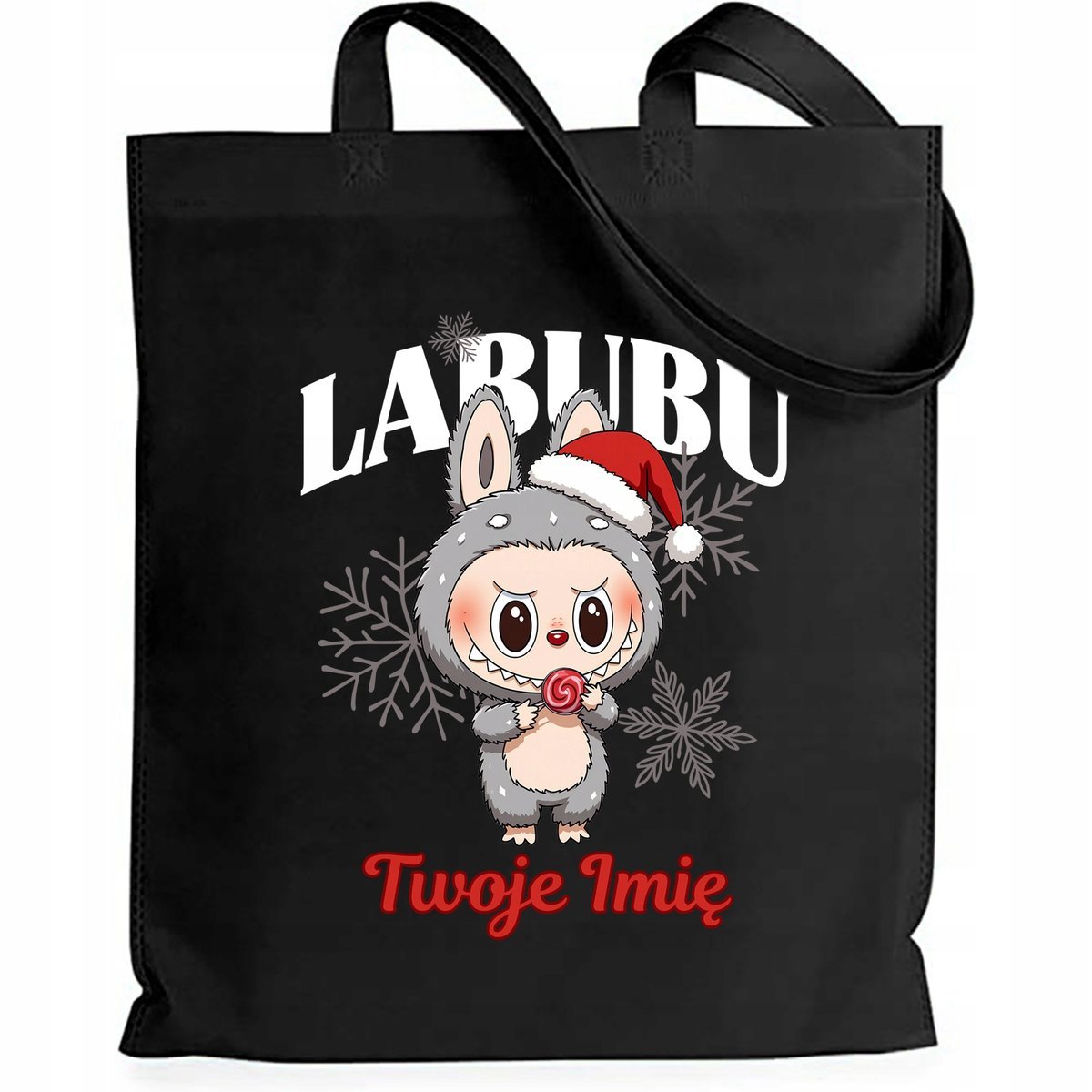 Torba EKO Czarna Shopper ZIMOWE *IMIĘ* Prezent Święta Mikołajki Wz