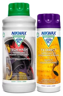 Zestaw do pielęgnacji odzieży i sprzętu outdoor Nikwax Tech Wash 1 L i TX Direct 300 ml - Akcesoria obuwnicze - miniaturka - grafika 1