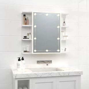 Lumarko Szafka z lustrem i LED, biała z połyskiem, 70x16,5x60 cm - Toaletki - miniaturka - grafika 4