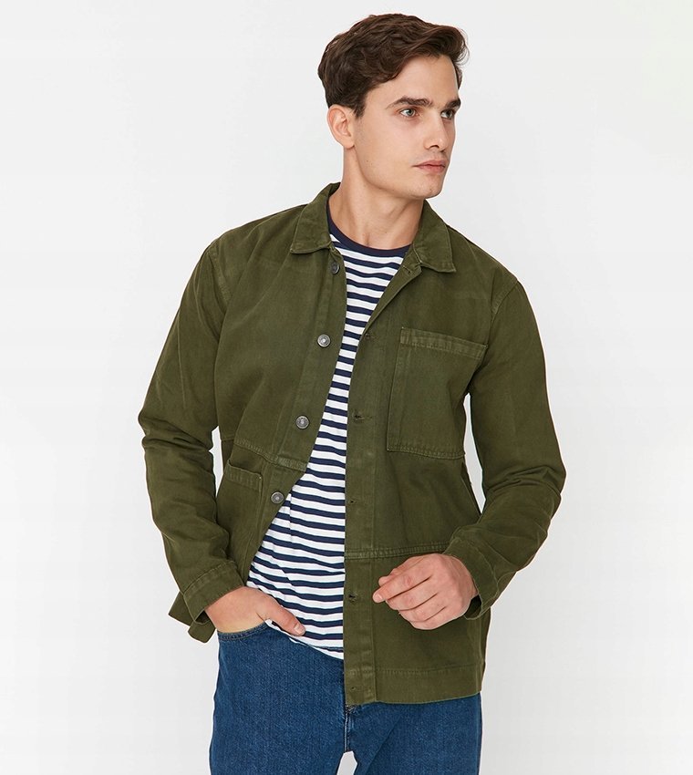 TRENDYOL MĘSKA KURTKA JEANSOWA Z GUZIKAMI KHAKI BAWEŁNA L 26FA
