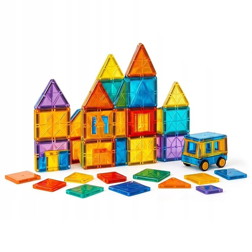 Duże Klocki Magnetyczne 3D Zestaw Konstrukcyjny Edukacyjne 60 elementów