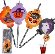 Dekoracje sali - TG73018 SŁOMKI PAPIEROWE Z DEKORACJĄ HALLOWEEN EKO RURKI DUSZKI DYNIA NIETOPERZ - miniaturka - grafika 1