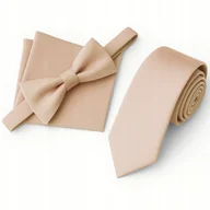 Krawaty i muchy męskie - Zestaw krawat + mucha + poszetka - szampański - miniaturka - grafika 1