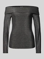 Bluzki damskie - Bluzka o kroju slim fit z długim rękawem, odkrytymi ramionami i efektem błyszczącym model ‘SANDRA’ - miniaturka - grafika 1