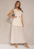 Komplety damskie - Beżowy Elegancki Komplet Kamizelka i Rozkloszowana Spódnica Werani - miniaturka - grafika 1