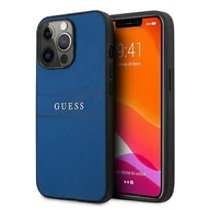 Etui i futerały do telefonów - Guess Saffiano Metal Logo Stripes - Etui iPhone 13 Pro niebieski GUHCP13LPSASBBL - miniaturka - grafika 1