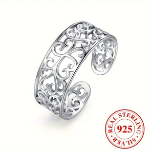 925 Sterling Silver Hollow rzeźbiony kwiat z wystającym palcem pierścionek w stylu boho regulowany pierścionek na stopę biżuteria dekoracyjna - Inne - miniaturka - grafika 1
