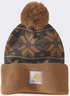 Czapka Carhartt Knit Pom Jacquard Beanie Brown - Czapki damskie - miniaturka - grafika 1