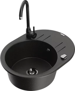 Mexen Kevin zlewozmywak granitowy 1-komorowy z ociekaczem i baterią kuchenną Telma, czarny/złoty metalik - 6517-75-670200-70-B - Zlewozmywaki z baterią - miniaturka - grafika 1