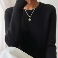 Swetry damskie - TEMU Miękki Rozciągliwy Sweter Wełniany - Jednolity Czarny Okrągły Dekolt, Ciepły Zimowy Pulower, Elegancka Tunika z Długim Rękawem do Warstwowania, - miniaturka - grafika 1