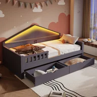 Łóżka dla dzieci i młodzieży - Łóżko dziecięce 90x200 cm - z oświetleniem LED - z 2 szufladami - stelaż lamelowy - szary (materac nie jest wliczony w cenę) - miniaturka - grafika 1
