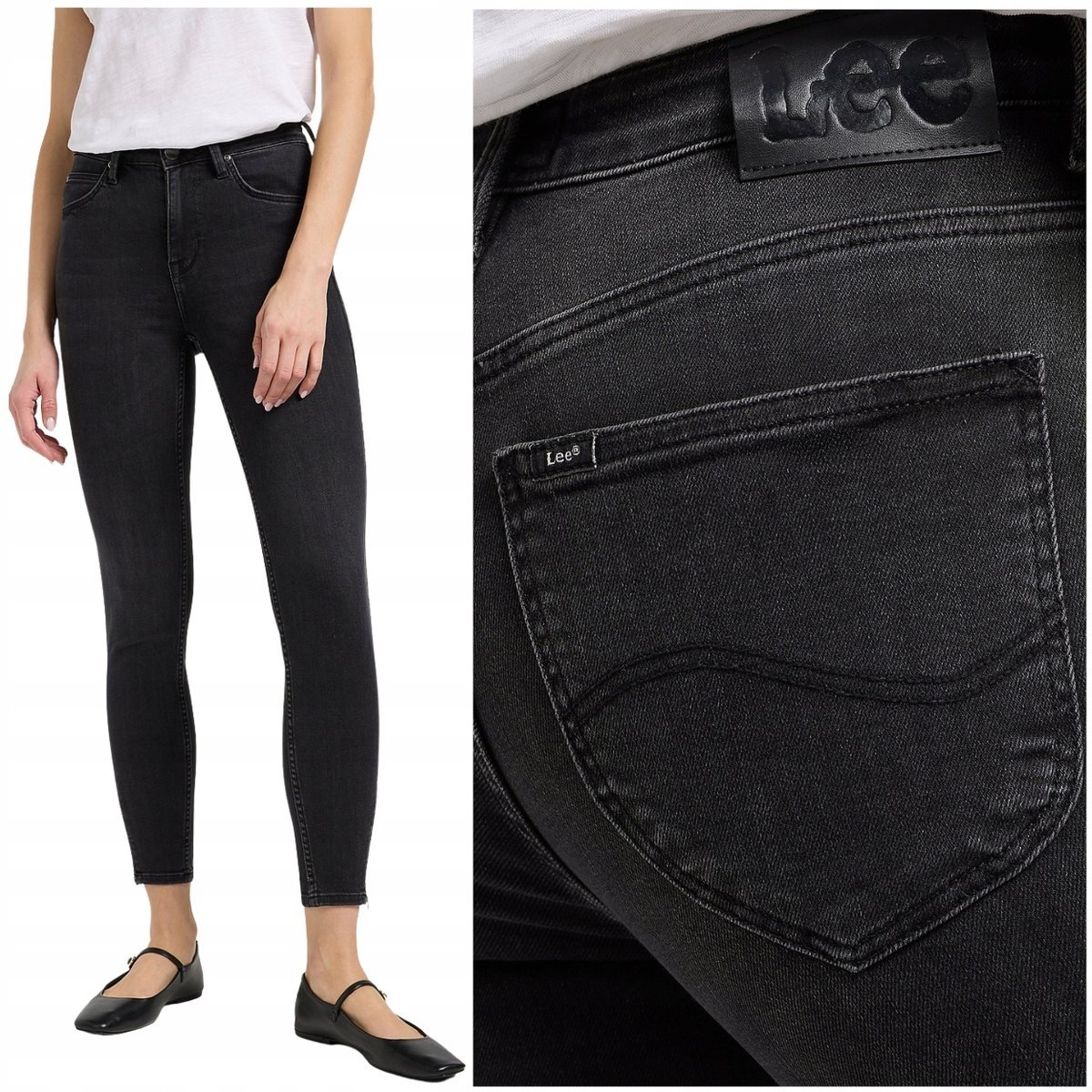 Lee SCARLETT HIGH ZIP wysokie damskie spodnie jeansowe zamki 7/8 W33 L33