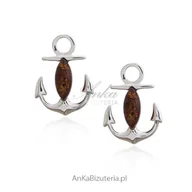 Kolczyki - ankabizuteria.pl Kolczyki srebrne z bursztynem - KOTWICE - miniaturka - grafika 1