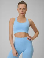Bielizna sportowa damska - 4F Biustonosz treningowy bezszwowy z niskim wsparciem damski - niebieski XS/S - miniaturka - grafika 1
