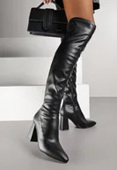 Kozaki damskie - Czarne Kozaki Vices z Wysoką Cholewką na Słupku Avvie - miniaturka - grafika 1