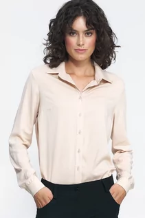 Koszulki i topy damskie - Klasyczna koszula z wiskozy (Beżowy, XL) - grafika 1