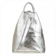 Torebki damskie - Zgrabny plecak skórzany srebrny lekki - miniaturka - grafika 1