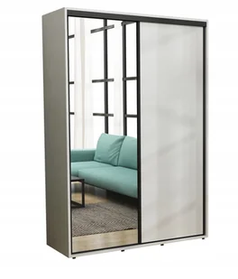 Nowoczesna Szafa Przesuwna Iga Czarne Okucia LUSTRO 200 x242 Biała - Szafy Nowoczesna Szafa Przesuwna Iga Czarne Okucia LUSTRO 200 x242 Biała - Szafy - miniaturka - grafika 1