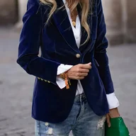 Marynarki i żakiety damskie - TEMU Elegancka Damska Marynarka Jednorzędowa z Długim Rękawem – Jednokolorowa Kurtka z Kołnierzem w Linii H, Pranie Ręczne, Całoroczna Odzież - miniaturka - grafika 1