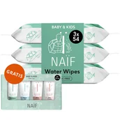 Chusteczki nawilżane - Naif Baby & Kids, chusteczki nawilżane biodegradowalne, 99% wody, dla niemowląt i dzieci, 3 x 54 sztuki + zestaw mini Naif Baby&Kids, 4 x 15 ml gratis - miniaturka - grafika 1