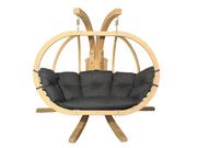 Fotele ogrodowe wiszące - Zestaw: Dwuosobowy Fotel Wiszący Z Drewnianym Stelażem, Grafitowy Swingpod Xl Fotel + Stojak - miniaturka - grafika 1