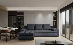 Sofa w kształcie L TOMI narożnik, tkanina Abriamo, wiele kolorów Granatowy Lewostronny - Narożniki - miniaturka - grafika 1