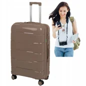 Walizki - BEŻOWA WALIZKA DUŻA POLIPROPYLENOWA LEKKA 4 KÓŁKA ODPORNA NA ZADRAPANIA - miniaturka - grafika 1