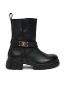 Botki damskie - Tommy Hilfiger Botki Biker Leather FW0FW08313 Czarny - miniaturka - grafika 1