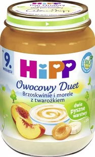 Hipp Owocowy duet, brzoskwinie i morele z twarożkiem - bio, 160 g, 9m+ - Desery dla dzieci - miniaturka - grafika 1