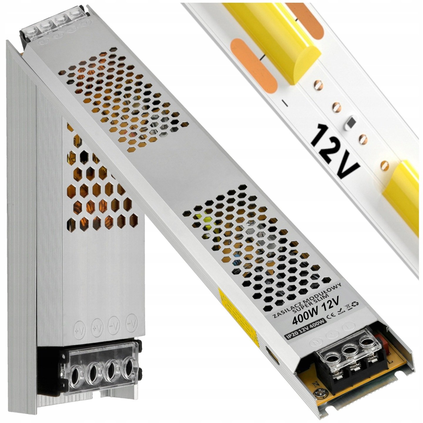 Zasilacz Led 12V 400W 33,33A IP20 Montażowy Do Taśmy Led Slim Bardzo Wąski